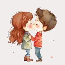 Cute Couple Watercolor Kiss Clipart