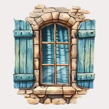 Stone Wall Window with Shutters Clipart