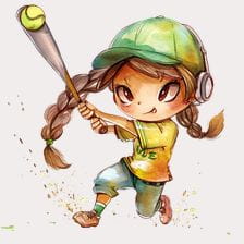 Cute Girl Baseball Player Clipart