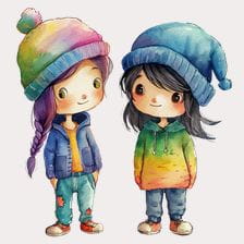 Cute Watercolor Girls Best Friends Clipart