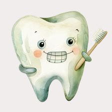 Cute Watercolor Tooth With Toothbrush Clipart