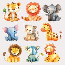 watercolor zoo animals clipart