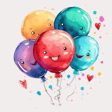 cute kawaii watercolor cartoon balloons clipart