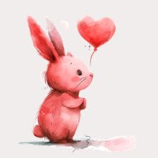 Cute Pink Bunny With Heart Balloon Clipart