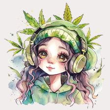 Weed Girl Headphones Clipart