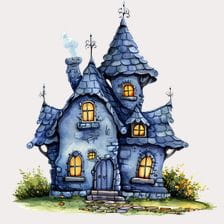 Watercolor Blue Haunted House Clipart