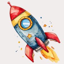 Watercolor Space Rocket Clipart