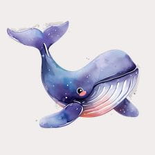 Cute Watercolor Whale Clipart