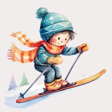 cute boy skiing clipart