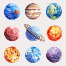 Watercolor Planets Clipart Set
