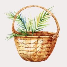 Watercolor Woven Basket With Palm Leaves Clipart