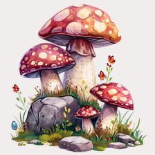 Red and white toadstool mushrooms clipart