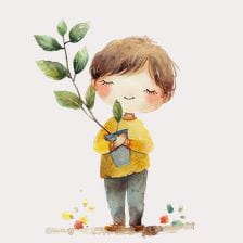 A boy holding a plant clipart