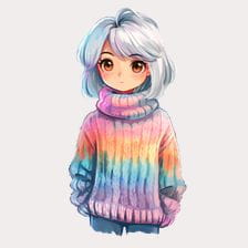 Cute Anime Girl Rainbow Sweater Clipart