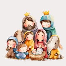 Cute Watercolor Christmas Nativity Scene Clipart