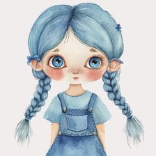 Blue Hair Girl Watercolor Clipart