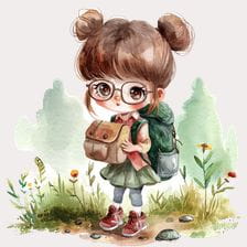 cute little girl with a backpack clipart