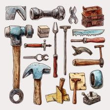 Vintage Hand Tools Watercolor Clipart