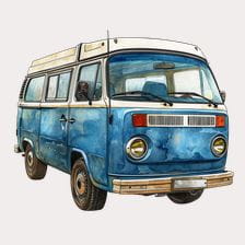 Vintage Blue Camper Van Clipart
