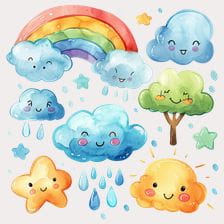 Cute Watercolor Rainbow Cloud Clipart