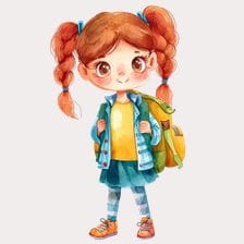 Cute Little Girl with Backpack Clipart