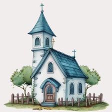 Small church watercolor clipart