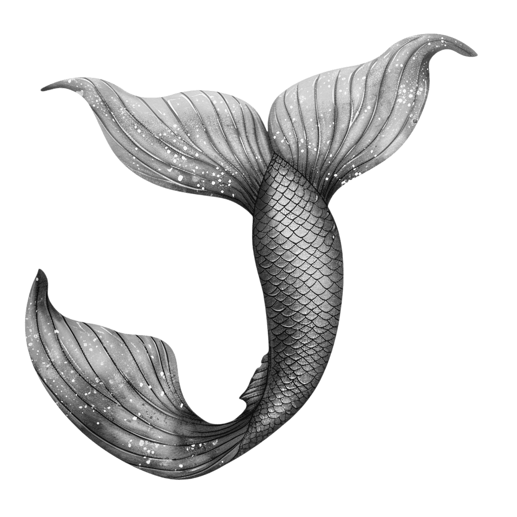 Black and White Mermaid Tail Watercolor Clipart