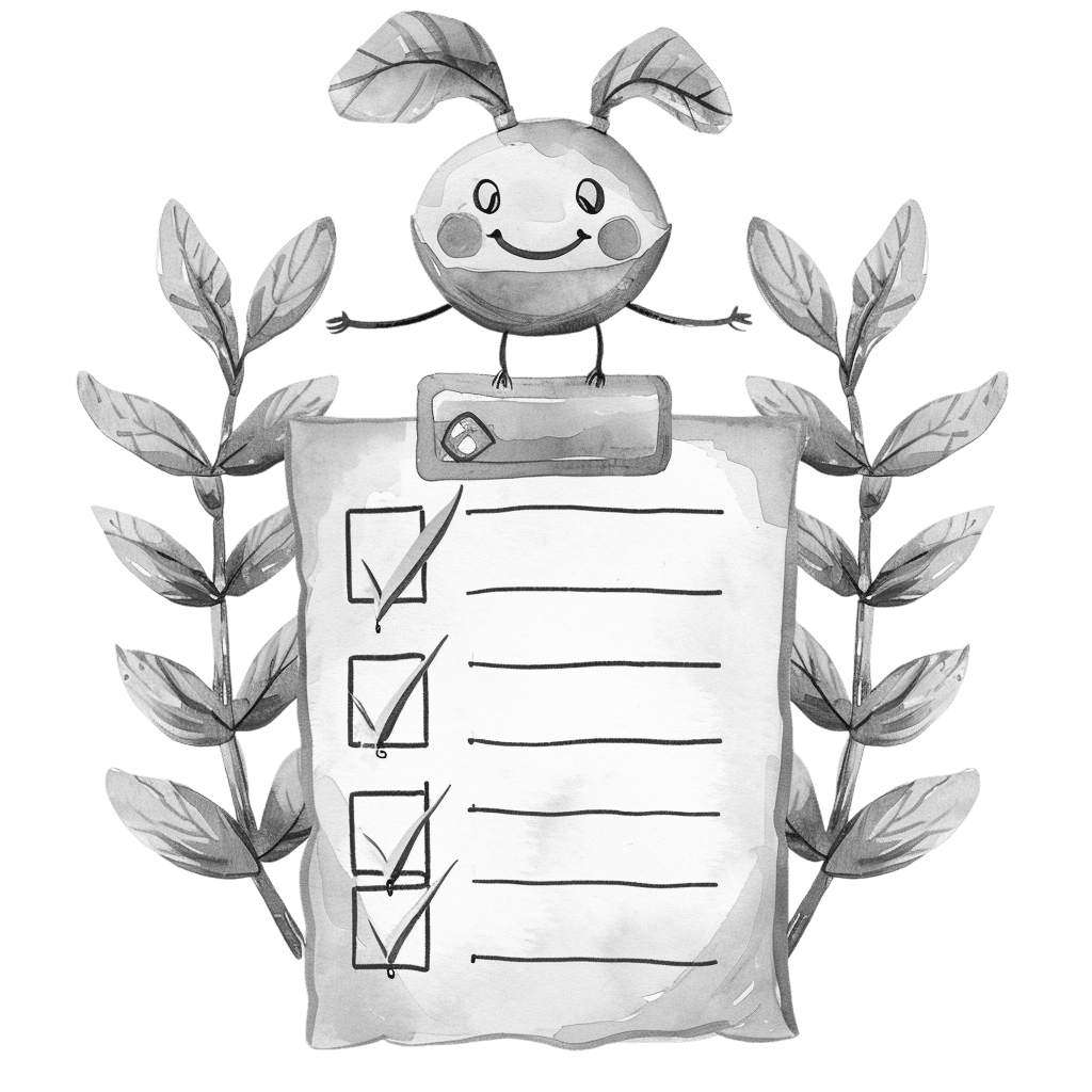 Black and White Cute Watercolor Checklist With Character Clipart
