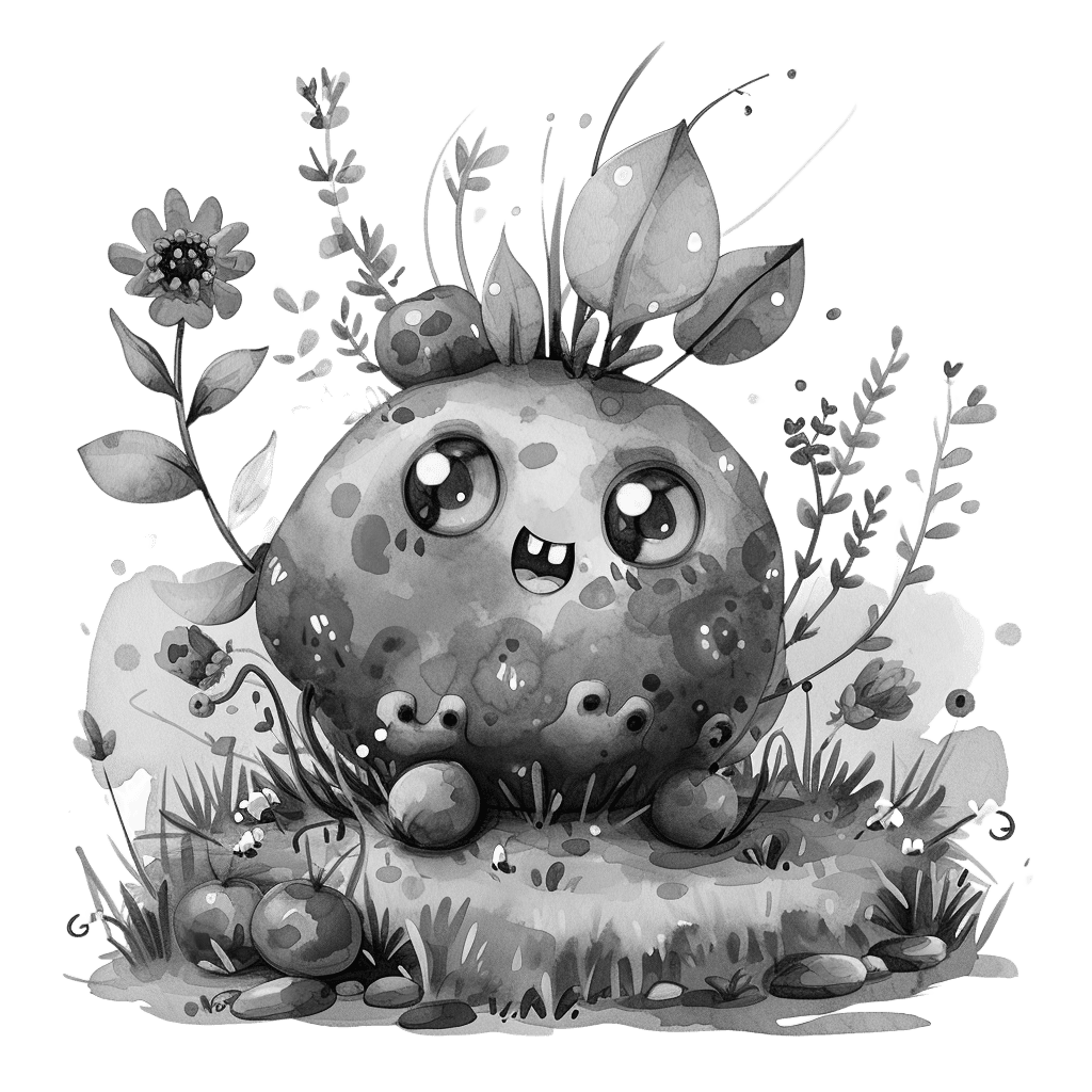 Black and White Strawberry Cartoon Illustration | Strawberry Clipart