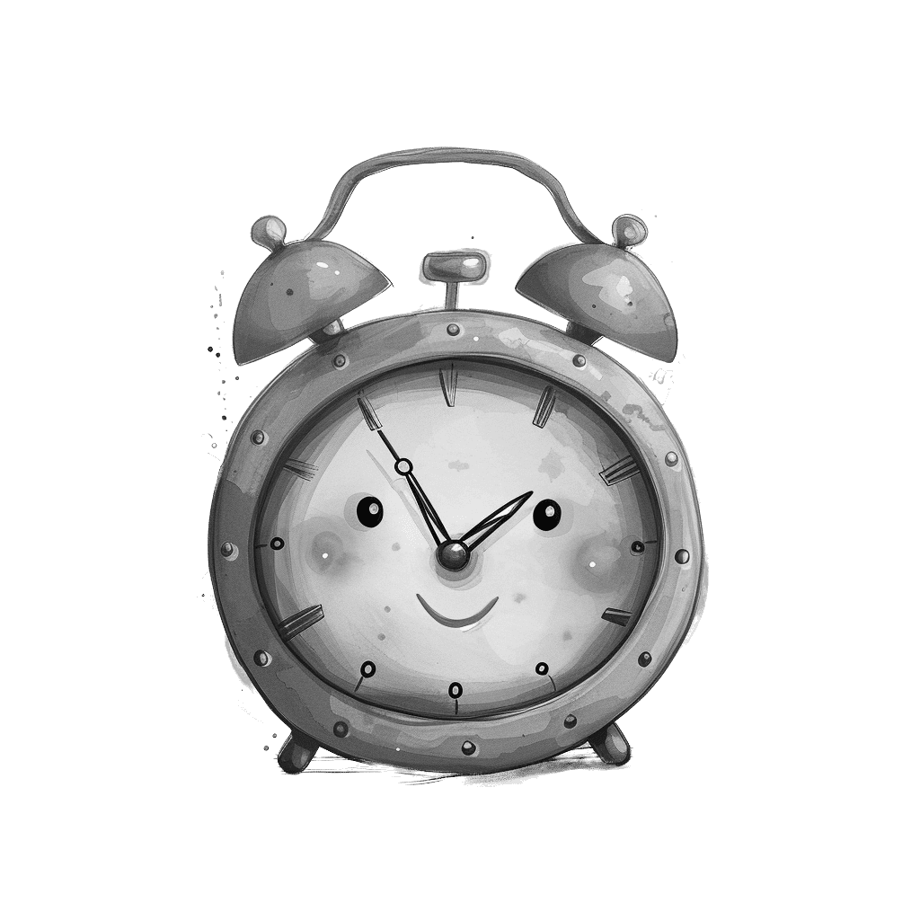 Black and White Smiling Alarm Clock Clipart