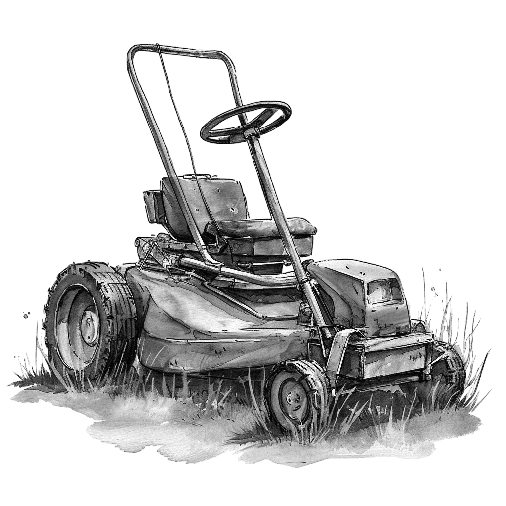Black and White watercolor-lawn mower clipart