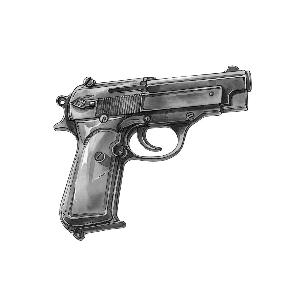 Black and White Vintage Handgun Clipart
