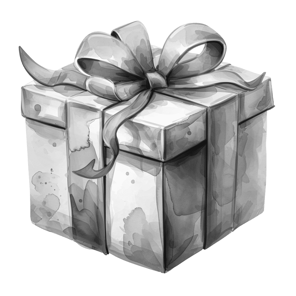 Black and White watercolor gift box clipart