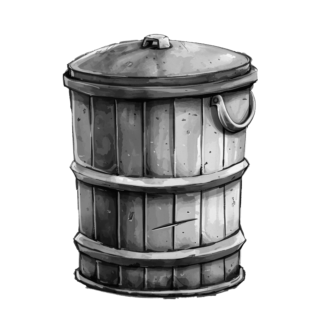 Black and White Rusty Metal Trash Can Clipart
