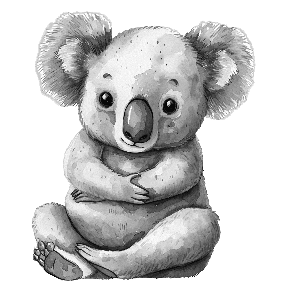 Black and White watercolor koala clipart