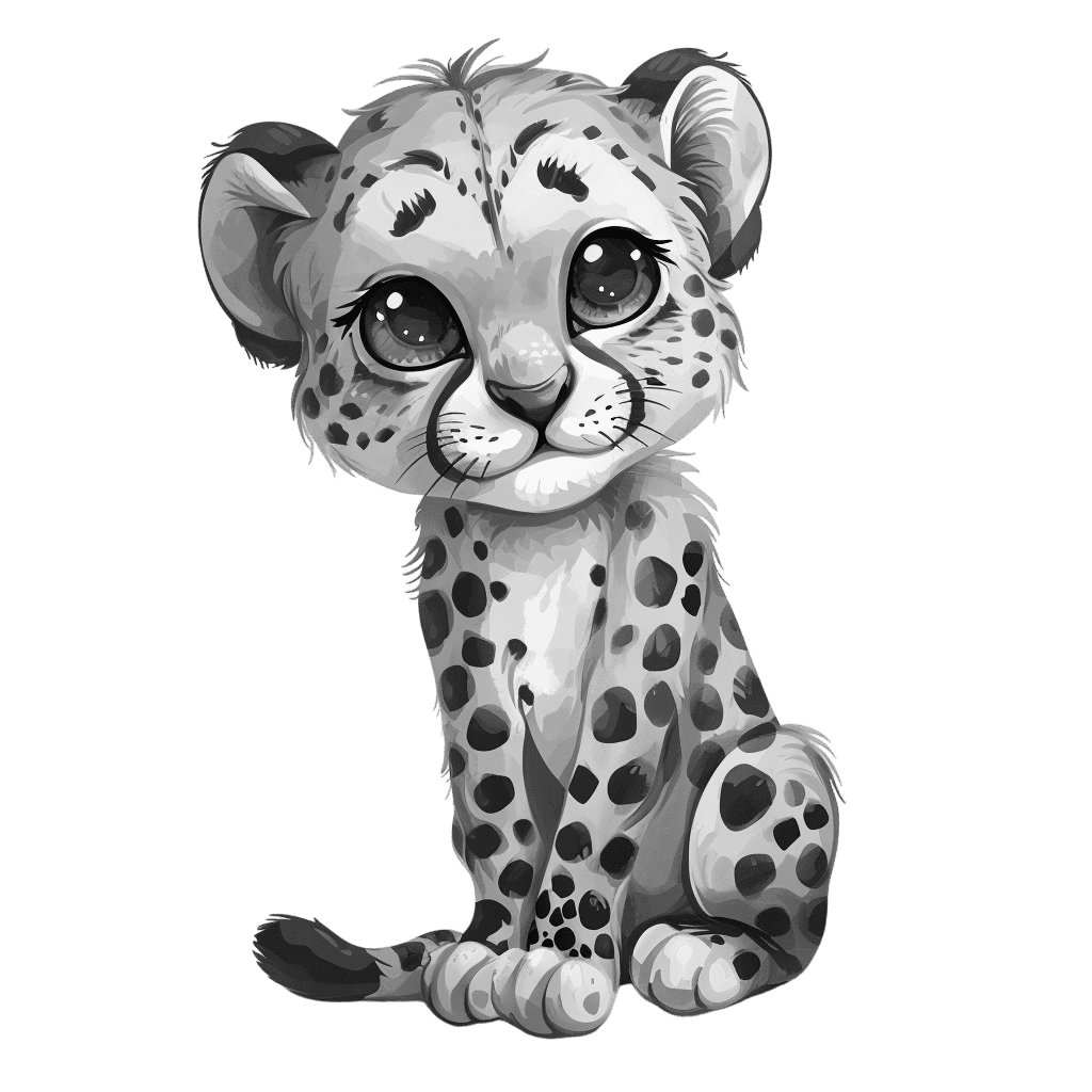 Black and White Cute Baby Cheetah Clipart