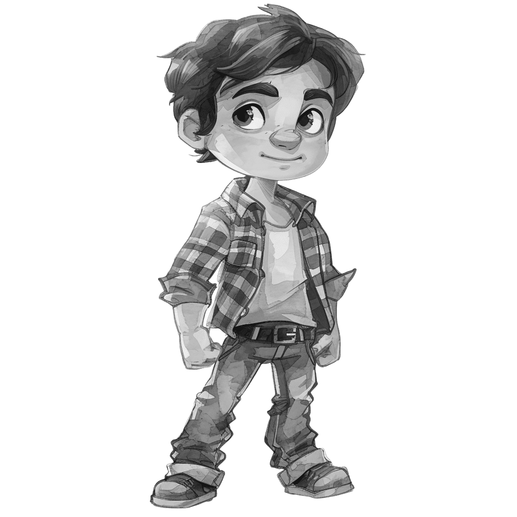 Black and White Handsome Cartoon Boy Clipart