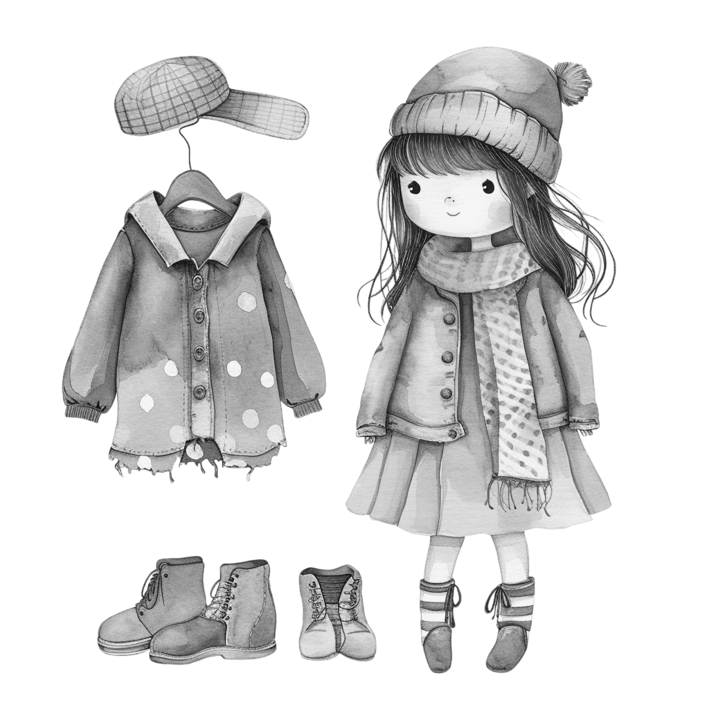 Black and White Girl Watercolor Clipart
