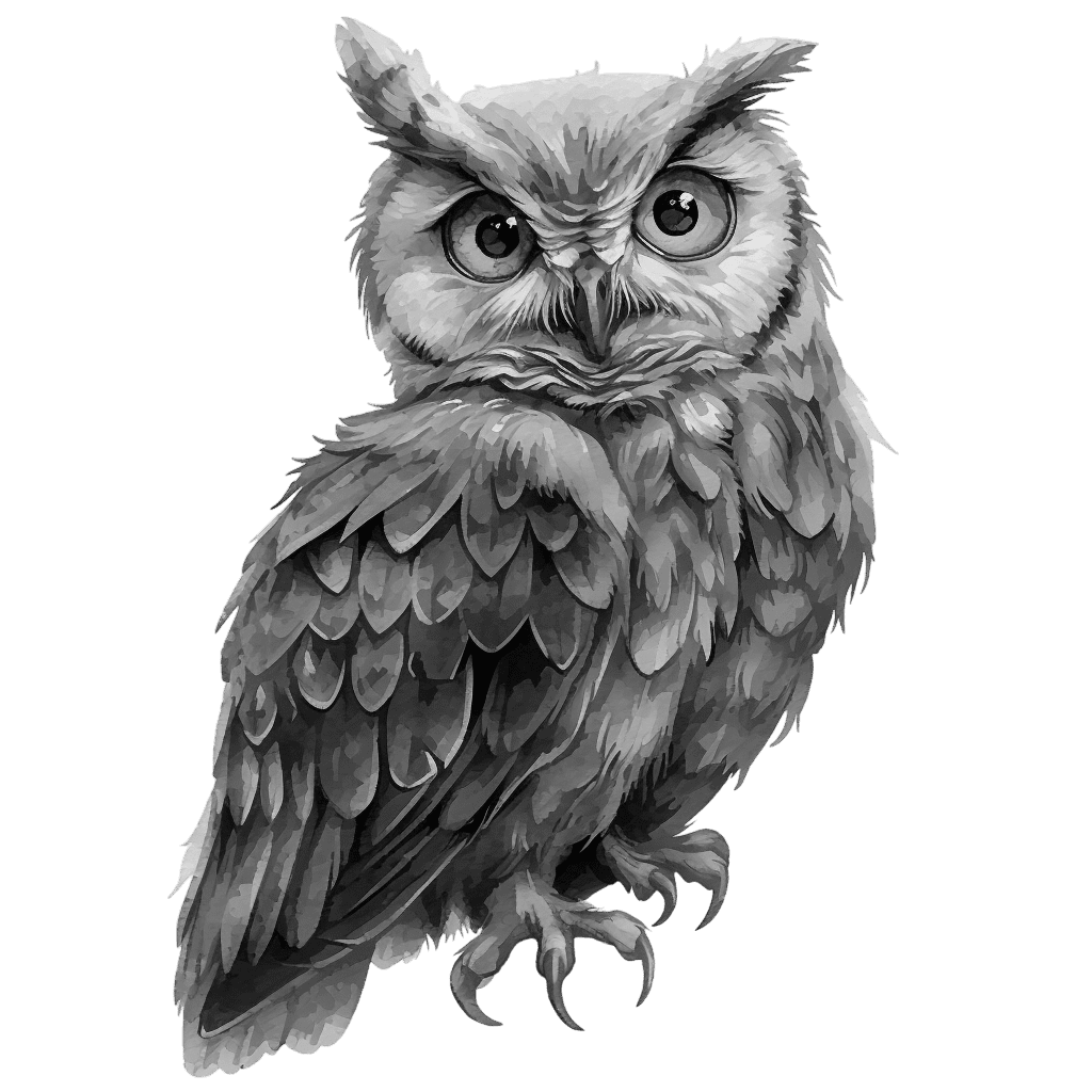 Black and White Majestic Blue Owl Clipart