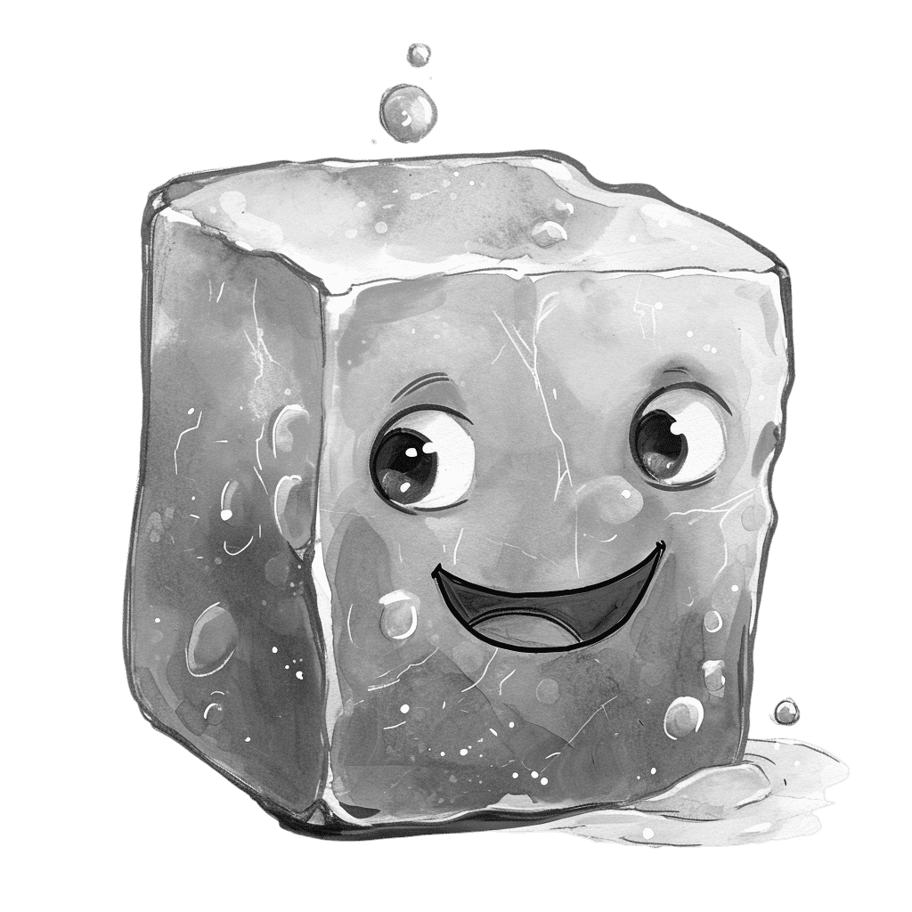 Black and White Smiling Ice Cube Cartoon Clipart