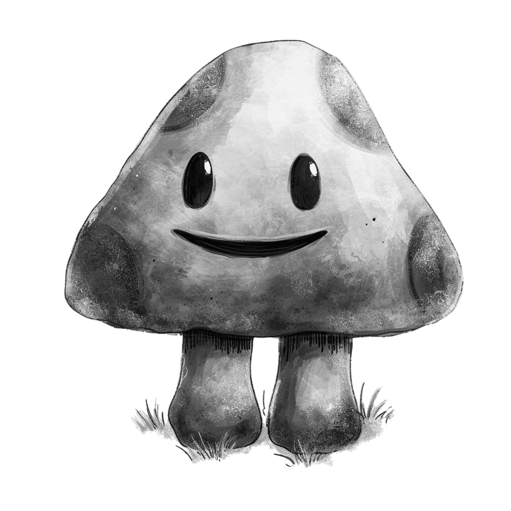 Black and White Smiling Mushroom Clipart