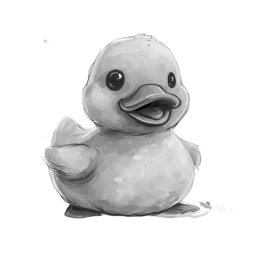Black and White Cute Yellow Rubber Duck Clipart
