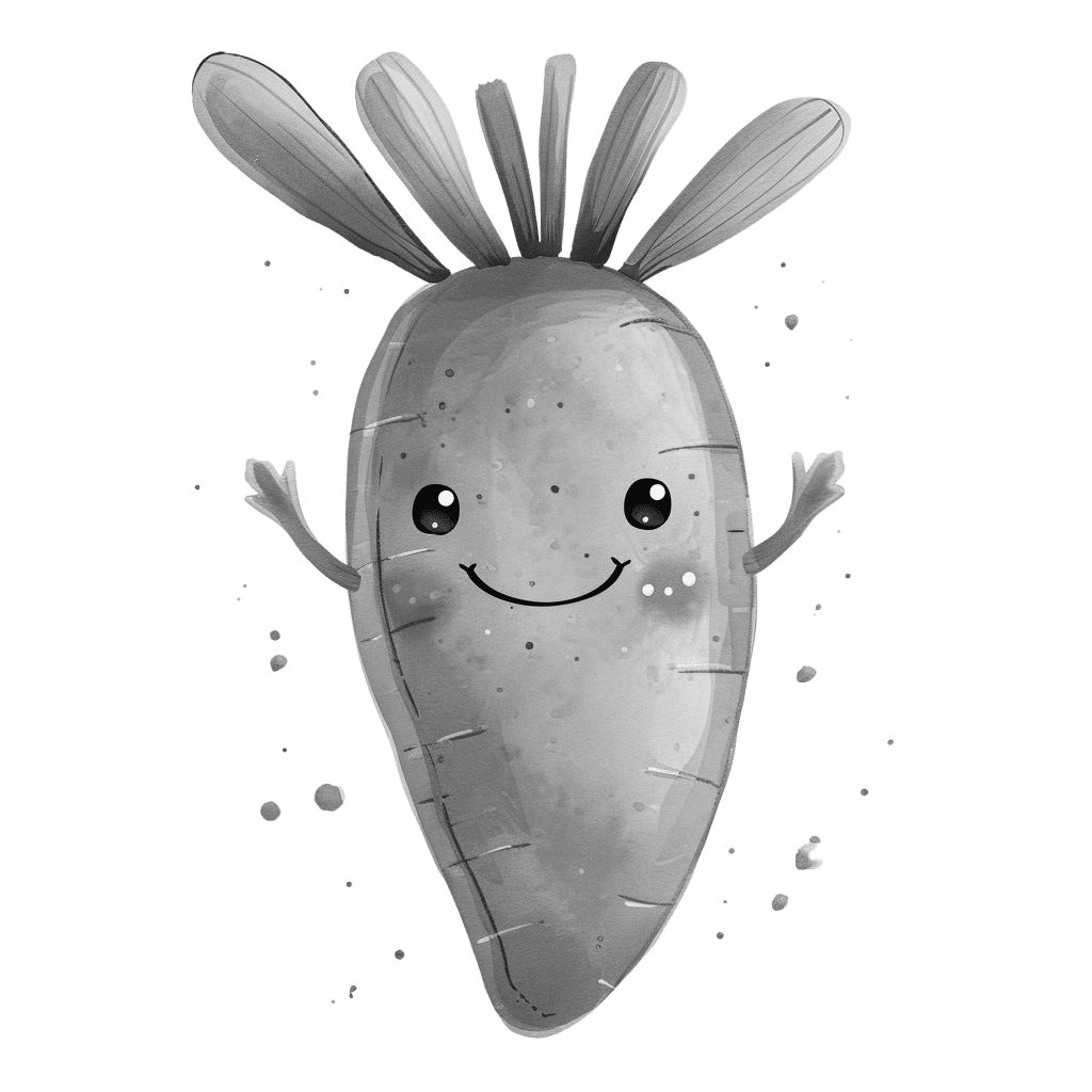 Black and White Happy Carrot Clipart
