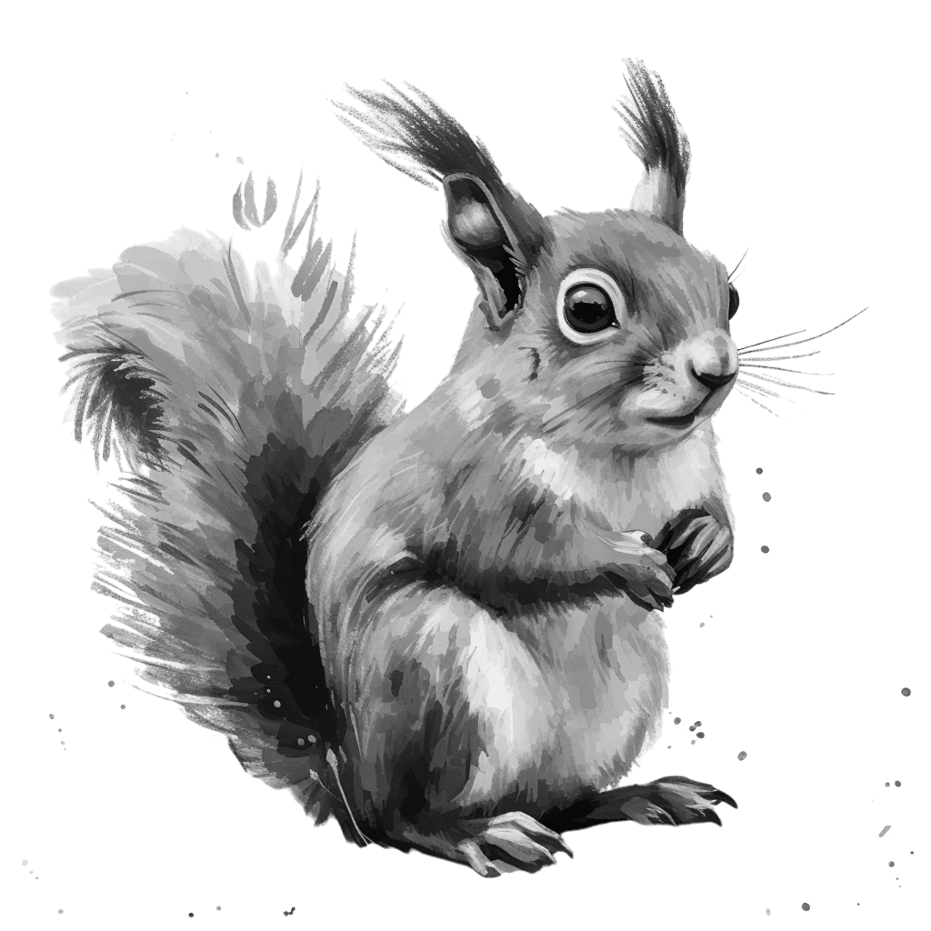 Black and White Adorable Watercolor Red Squirrel Clipart