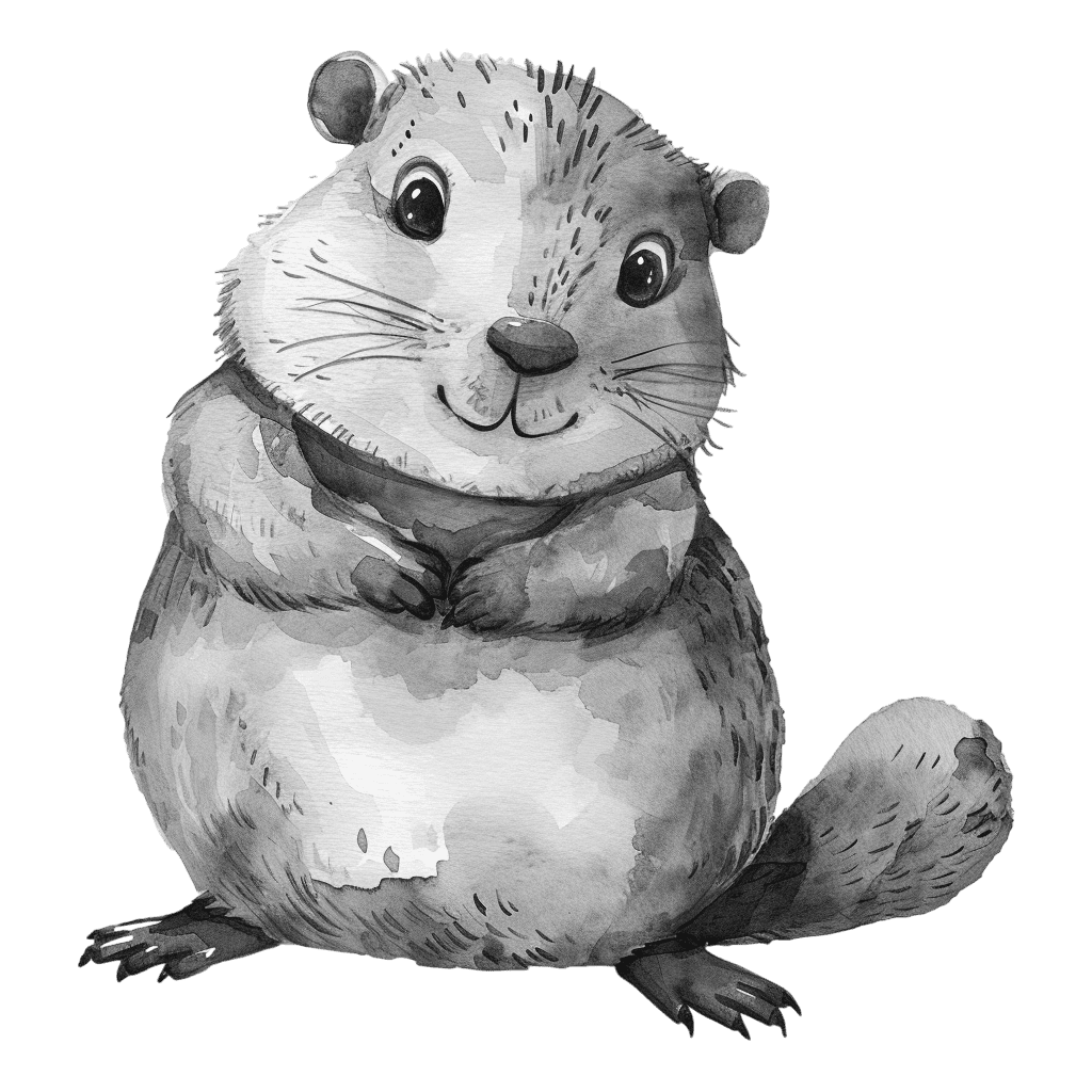 Black and White Cute Watercolor Marmot Clipart