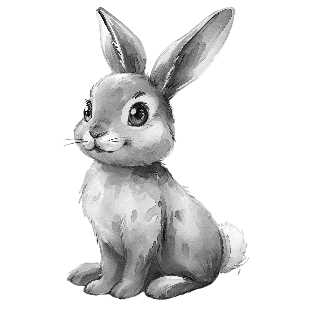 Black and White Cute Watercolor Bunny Clipart