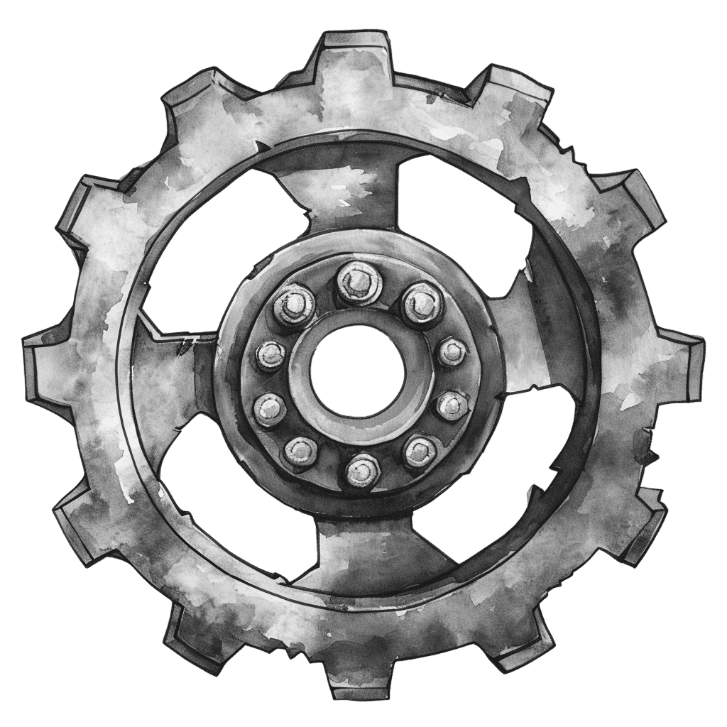 Black and White rusty gear clipart