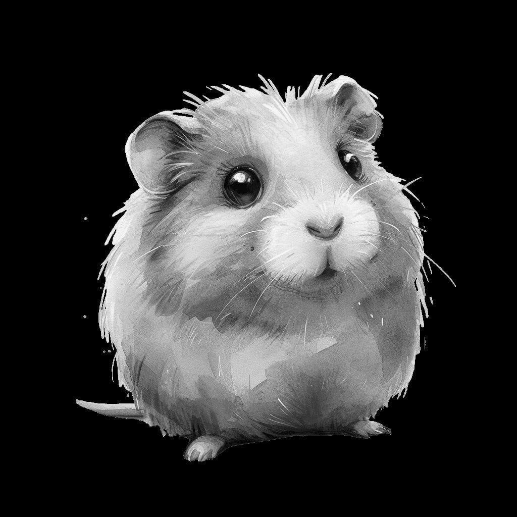 Black and White Cute Hamster Clipart